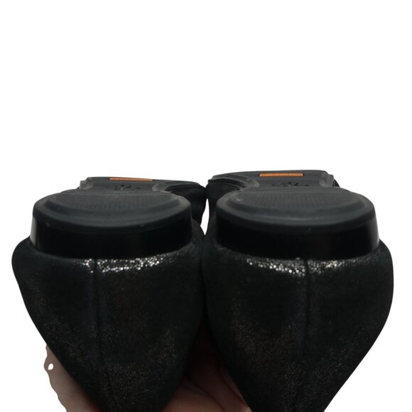 Cole Haan Nike Air Black Shimmer Leather Peep Toe Jeweled Bow Flats Womens 8 - Picture 11 of 13